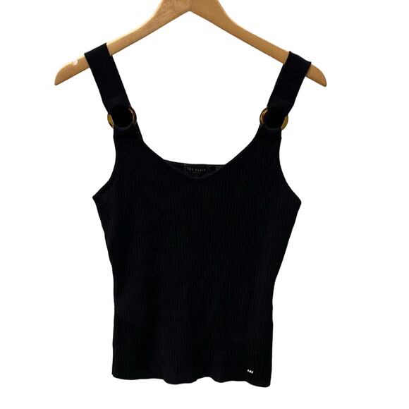 Ted Baker Sansaa ring detail knitted top in black Size 2 - Picture 1 of 8